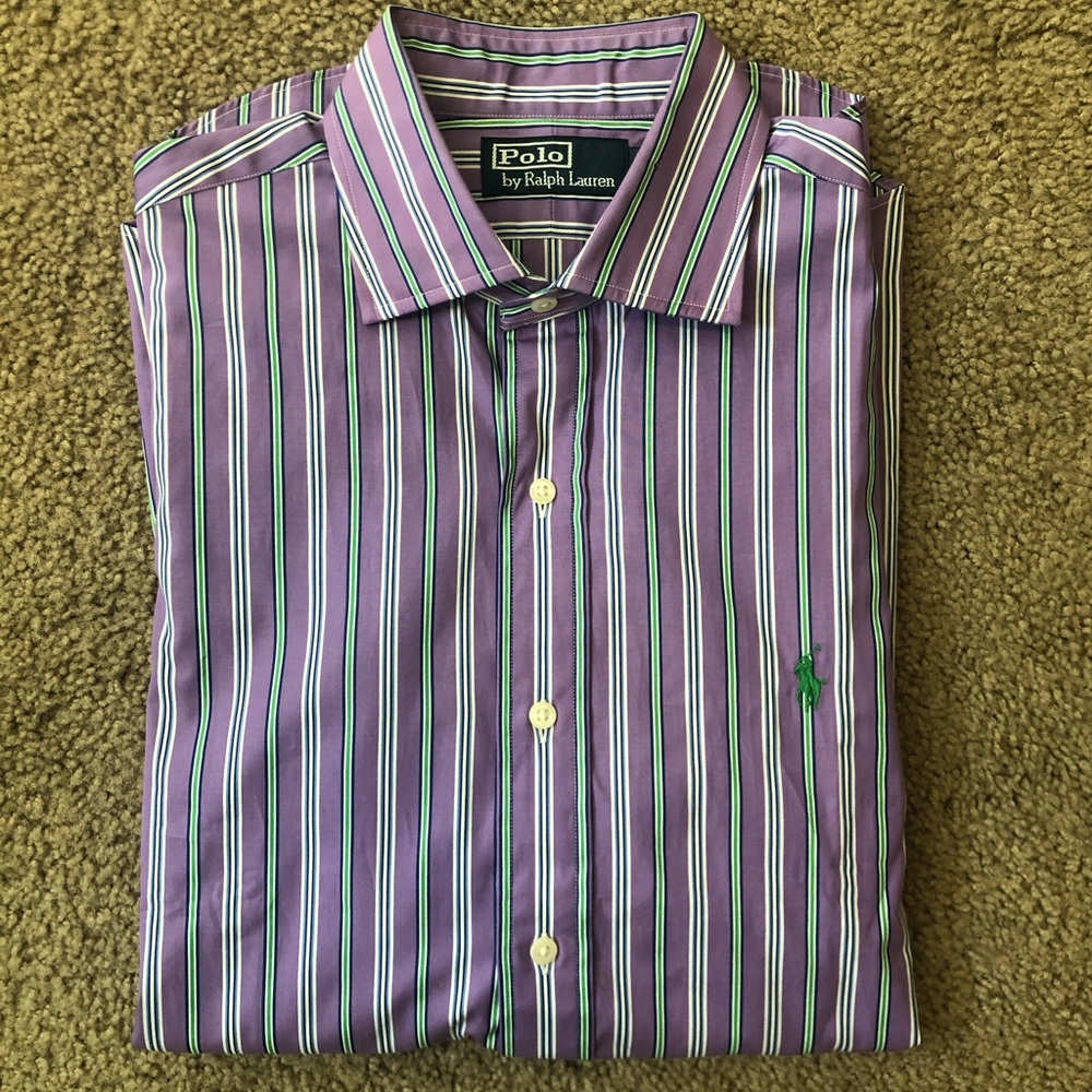 Polo Ralph Lauren Purple Stripe Dress Shirt Size M